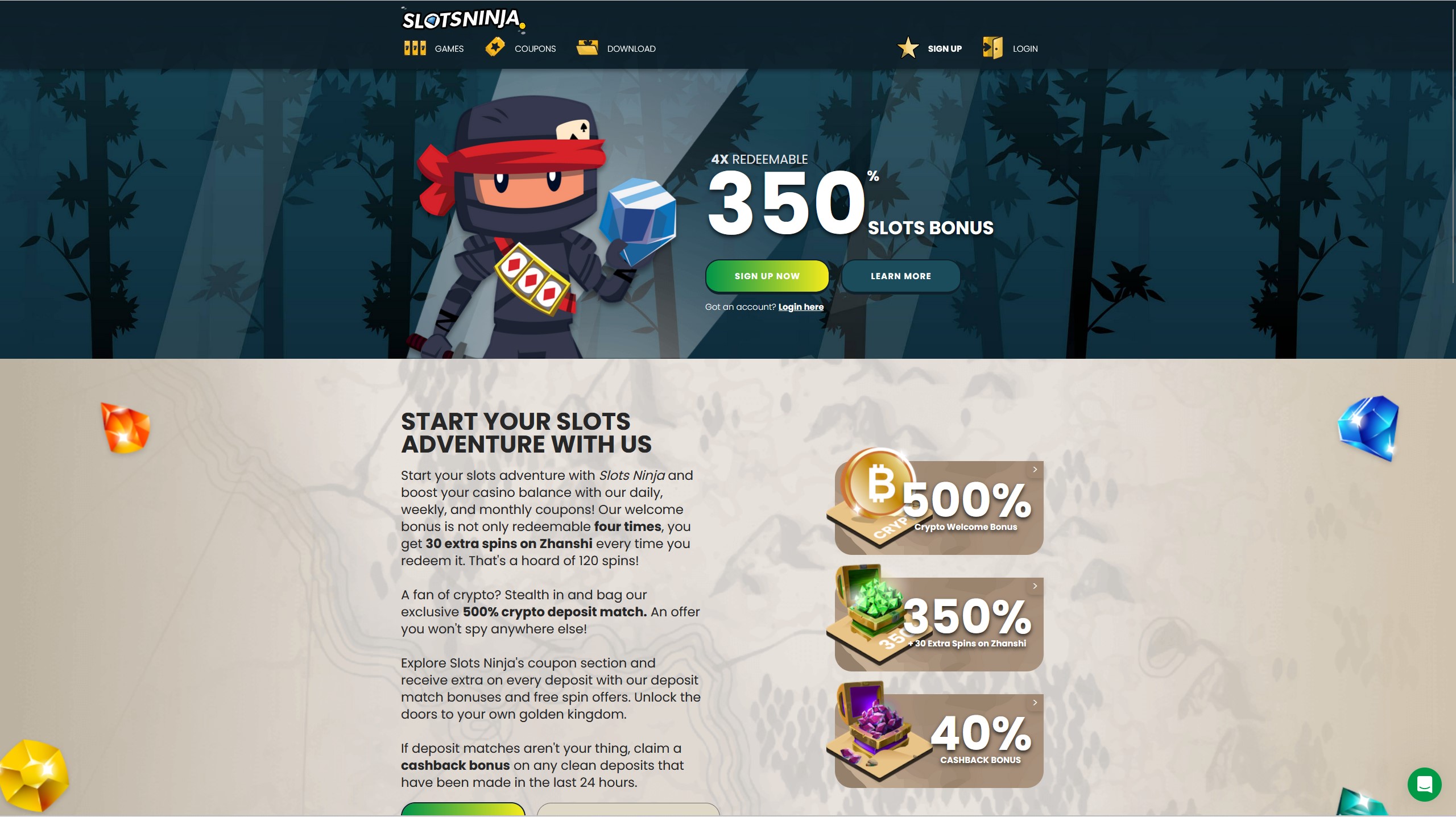 Slots Ninja Online Casino: 350% Bonus